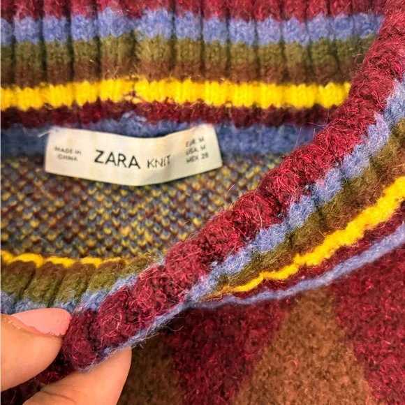 Zara Multicolor Argyle Turtleneck Sweater - Picture 3 of 6
